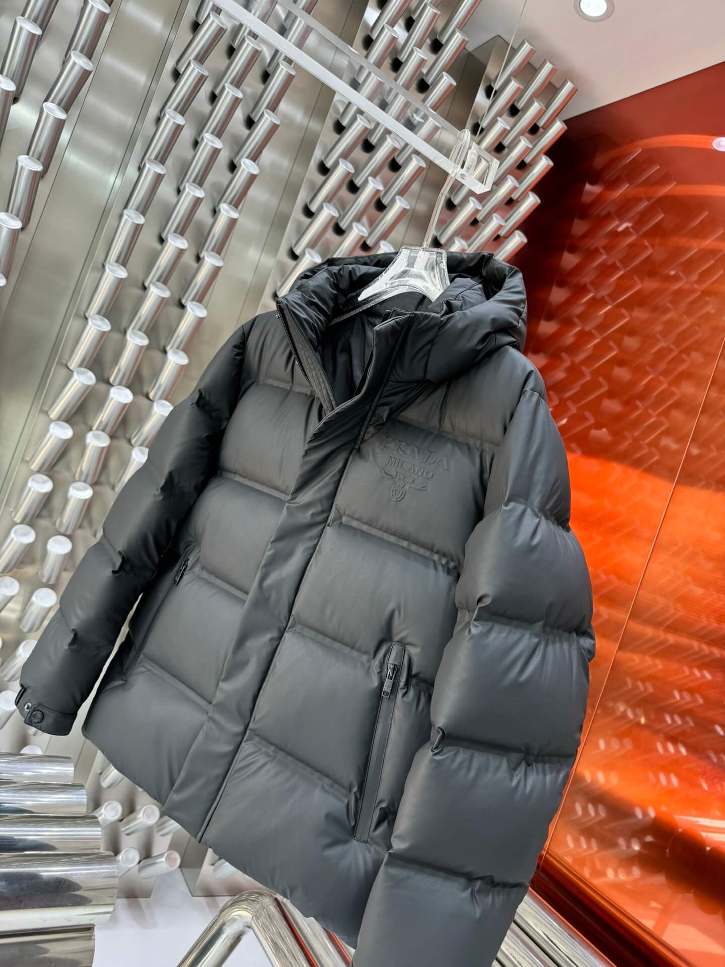 Prada Re-Nylon Black Hooded Down Jacket