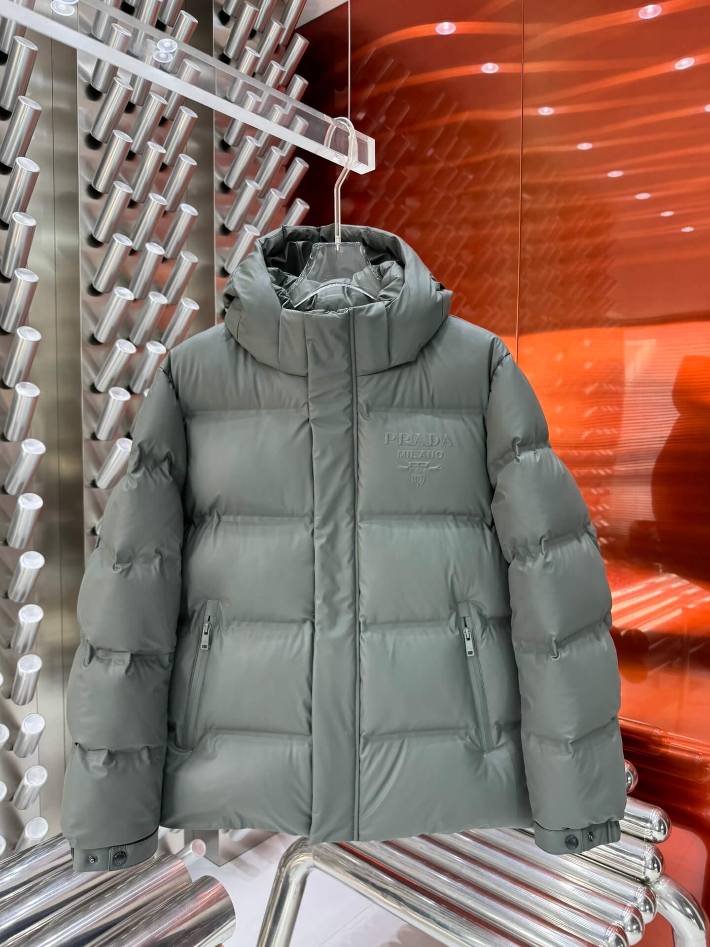 Prada Re-Nylon Green Hooded Down Jacket