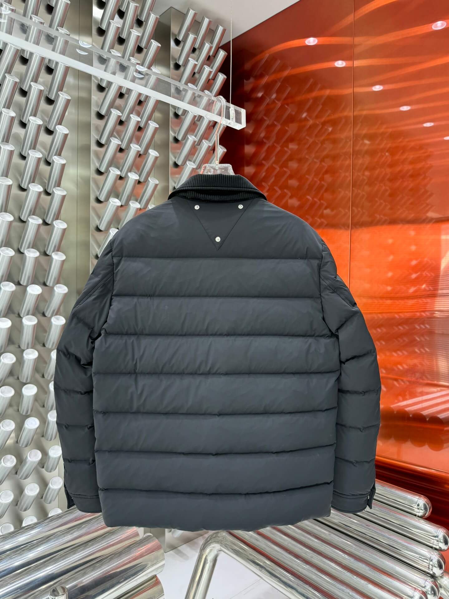 Prada Corduroy Collar Black Down Jacket