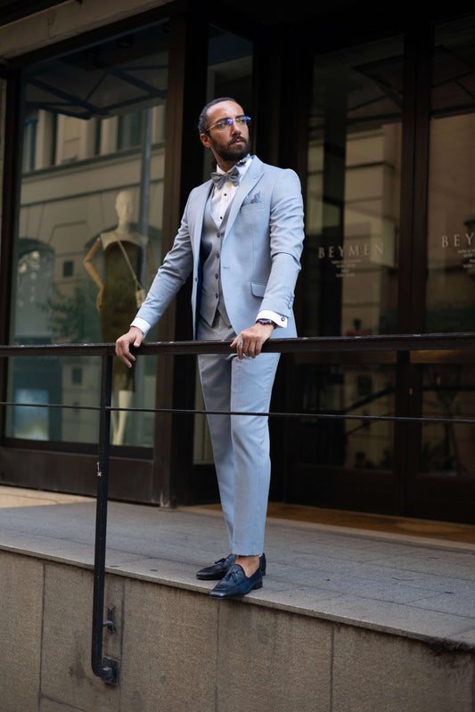 Skyfall Light Blue Tuxedo Suit for men, perfect for weddings and formal events.