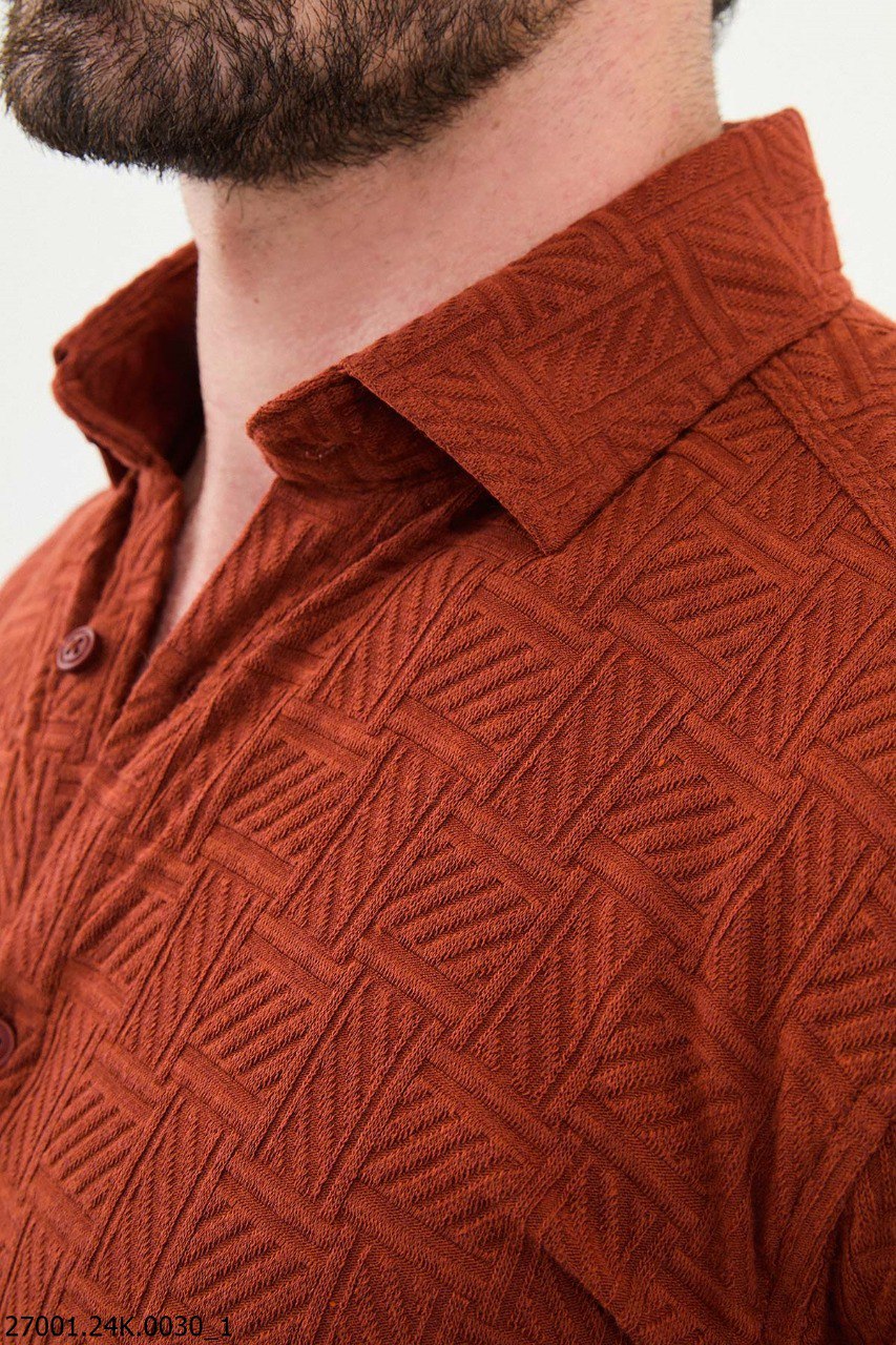 Tile Red Textured Men's Shirt.