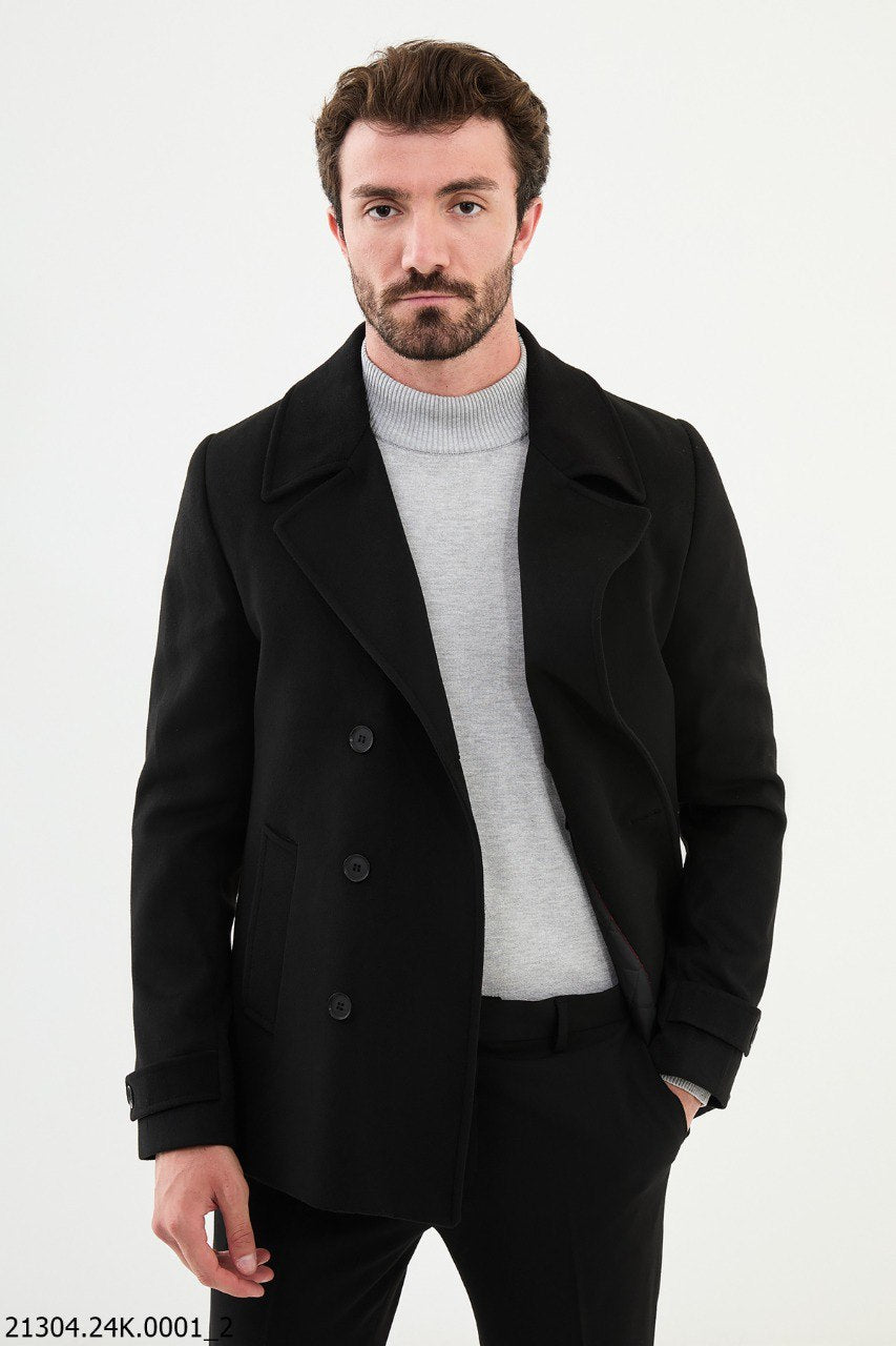 Urban Elegance Black Asymmetrical Button Peacoat.