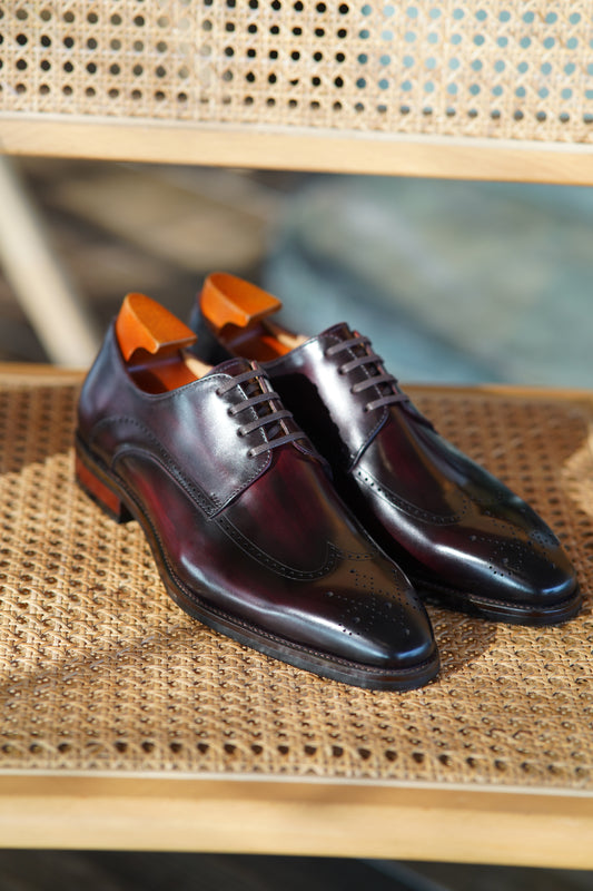 Burgundy Wingtip Brogue Derby Shoes