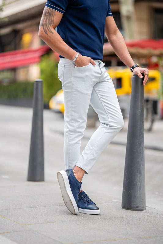 Ice Blue Jeans on display