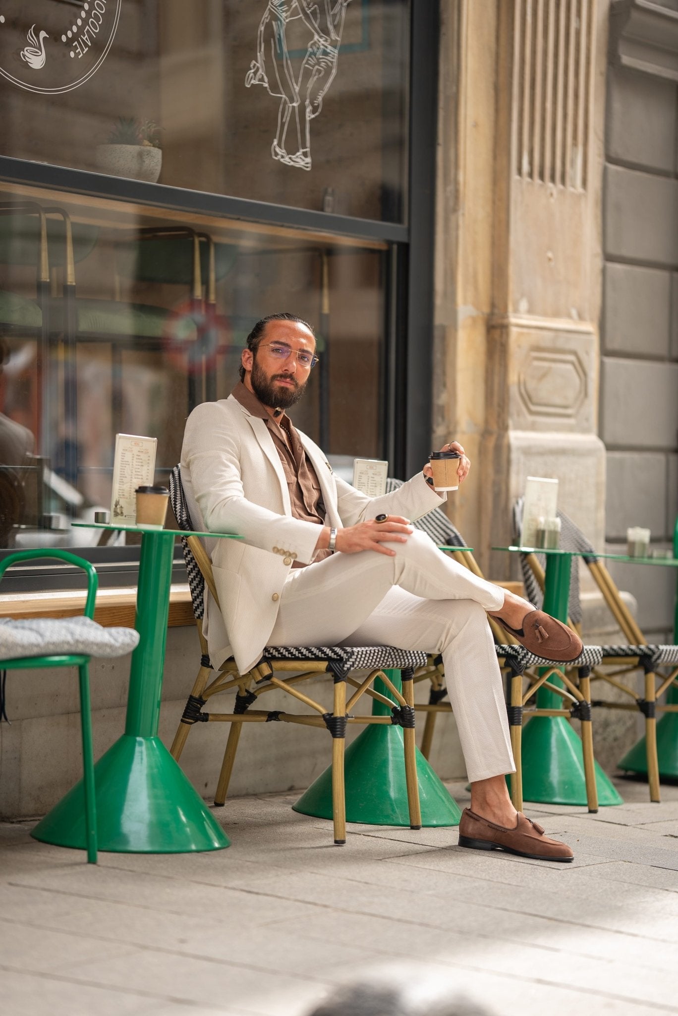 Beige Seersucker Casual Suit