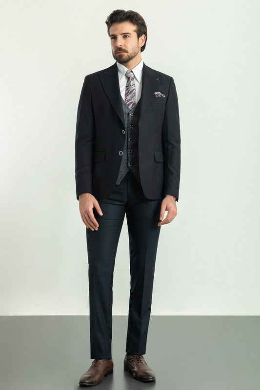 A Black & Gray Combination 3-Piece Suit on Display. 