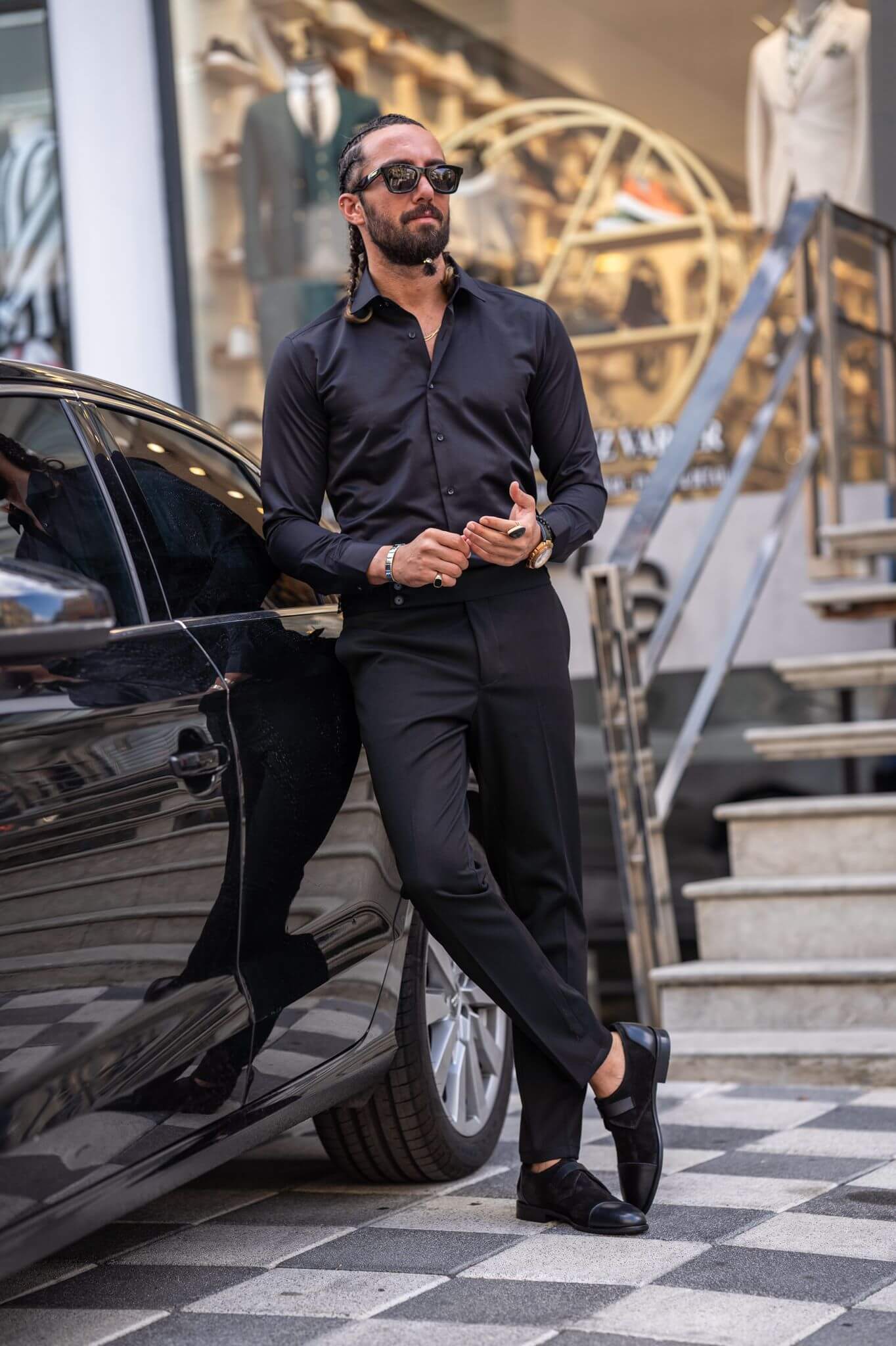 Versatile Sophistication: Black Lycra Satin Shirt for Men | HolloMen