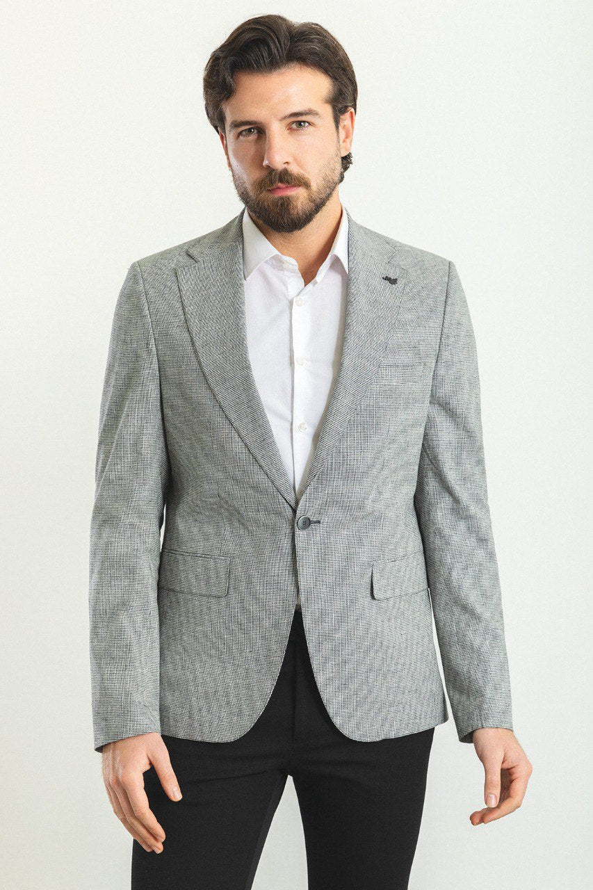 HolloMen gray patterned blazer offering timeless sophistication and modern elegance.