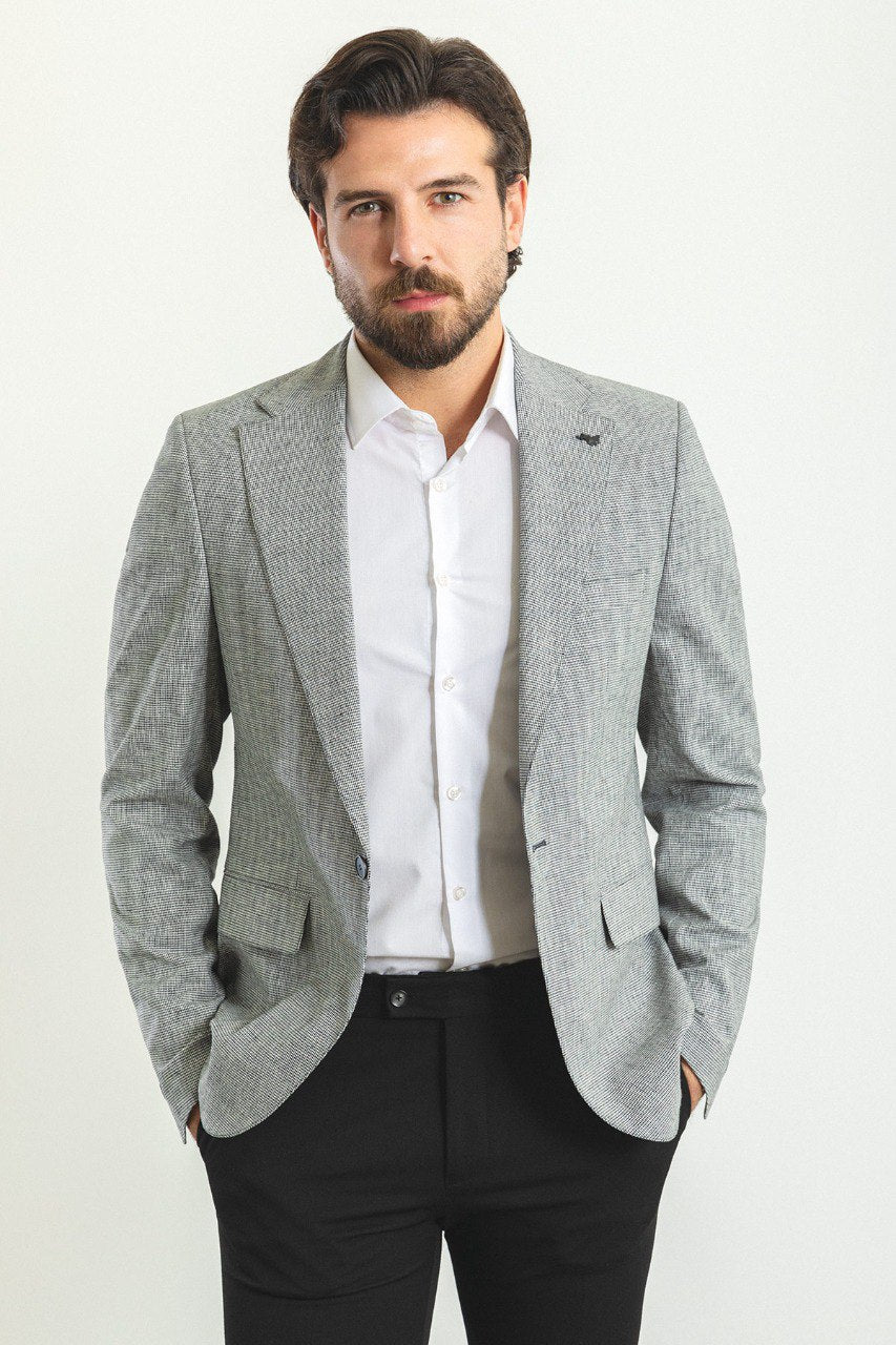 HolloMen gray patterned blazer offering timeless sophistication and modern elegance.