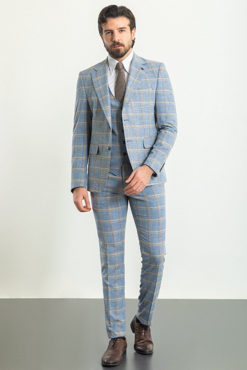 A Blue Checkered Suit on Display. 