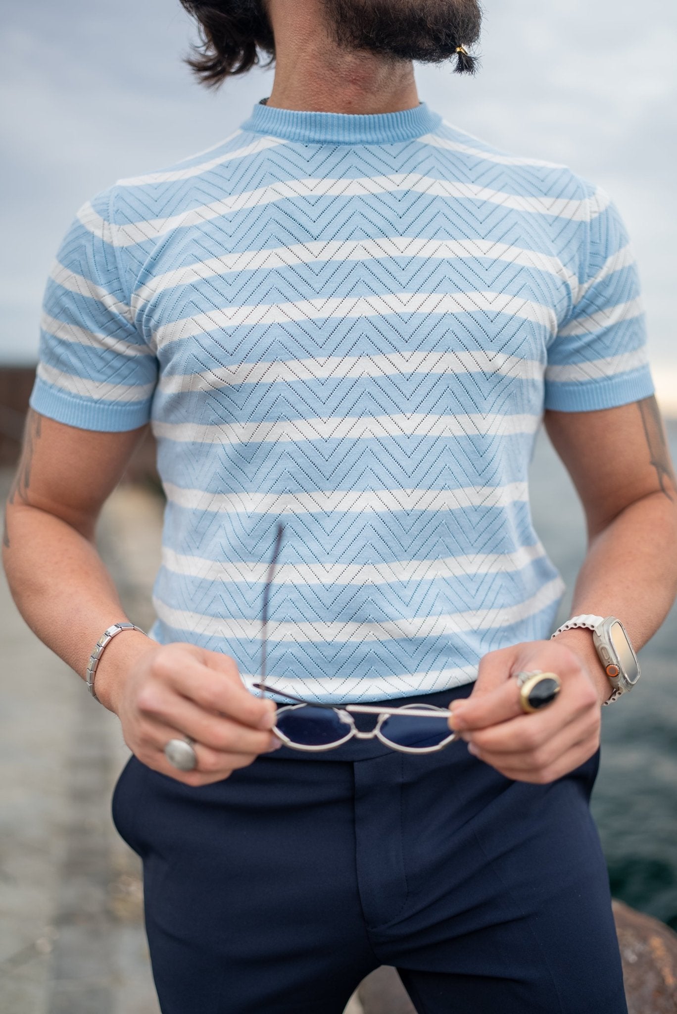 A Blue Striped Niger Crewneck from Hollomen