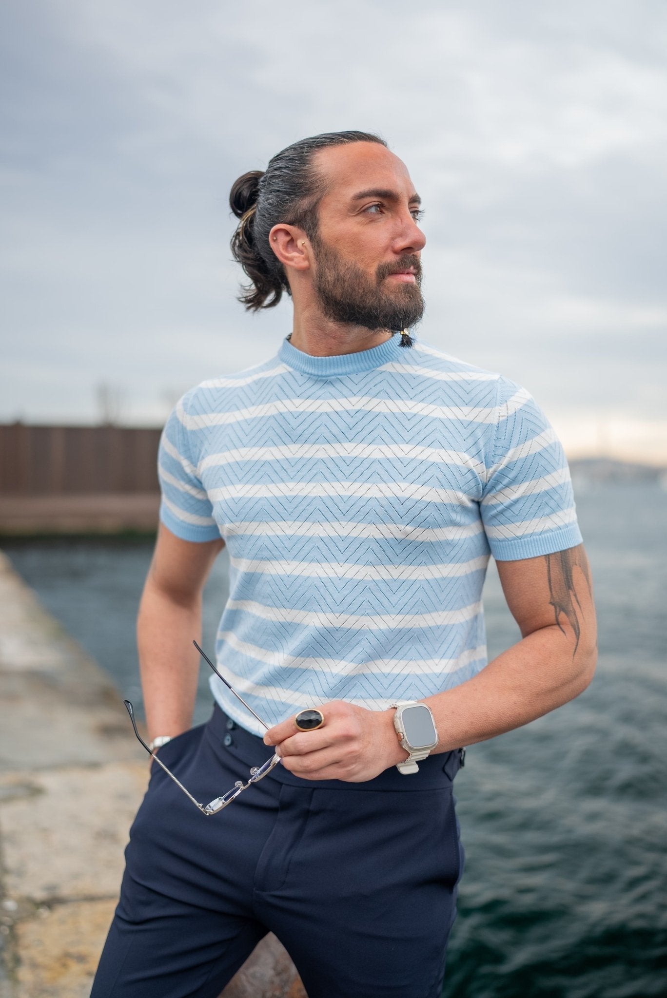 A Blue Striped Niger Crewneck from Hollomen