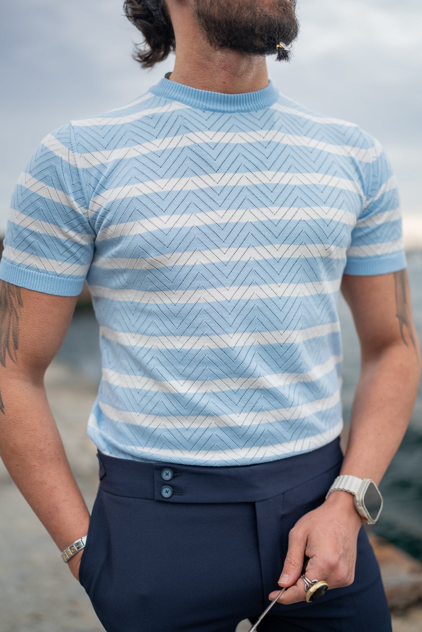 A Blue Striped Niger Crewneck from Hollomen