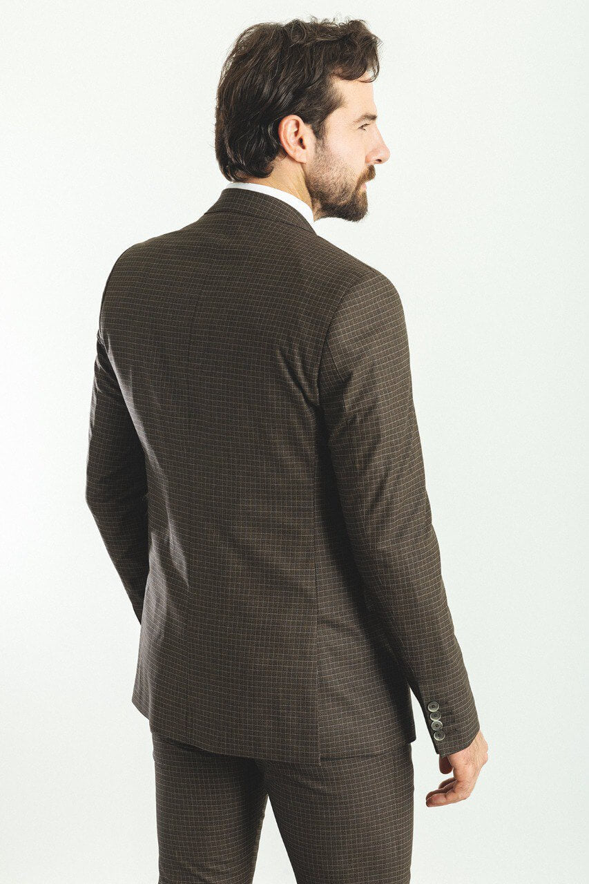 A Brown Checkered 3-Piece Suit on Display.