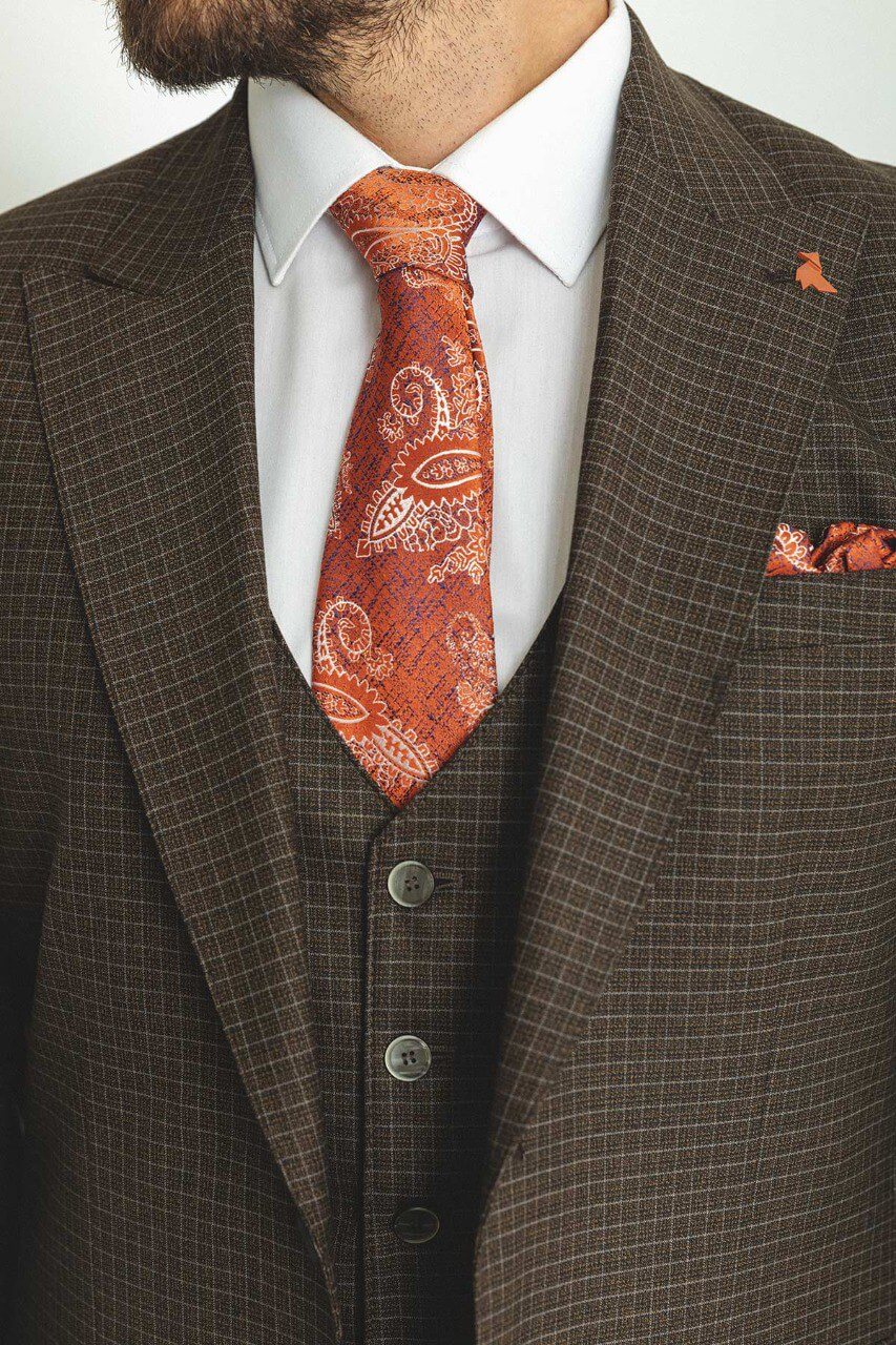 A Brown Checkered 3-Piece Suit on Display.