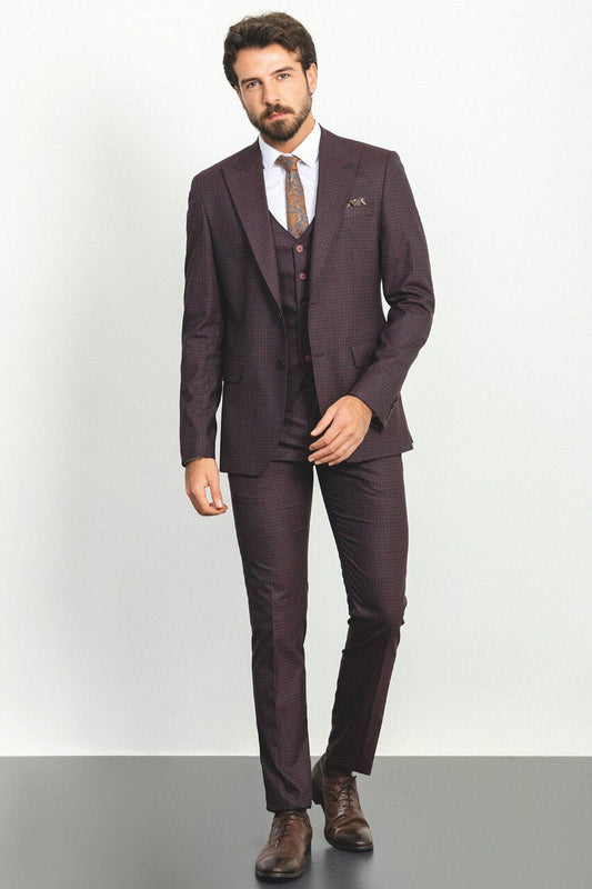 A Brown Checkered 3-Piece Suit on Display. 