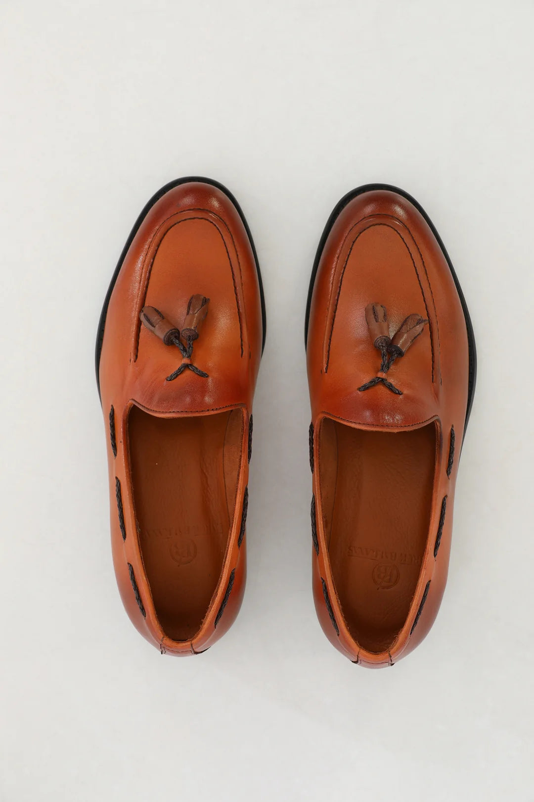 Handcrafted genuine Brown leather tassel loafers with calf leather lining and Neolithic sole.