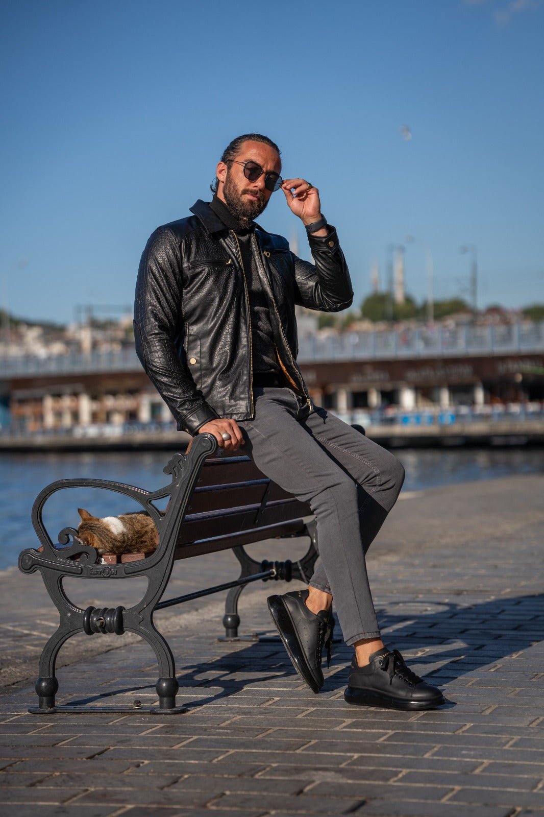 A Slim Fit Special Design Leather Jacket on display