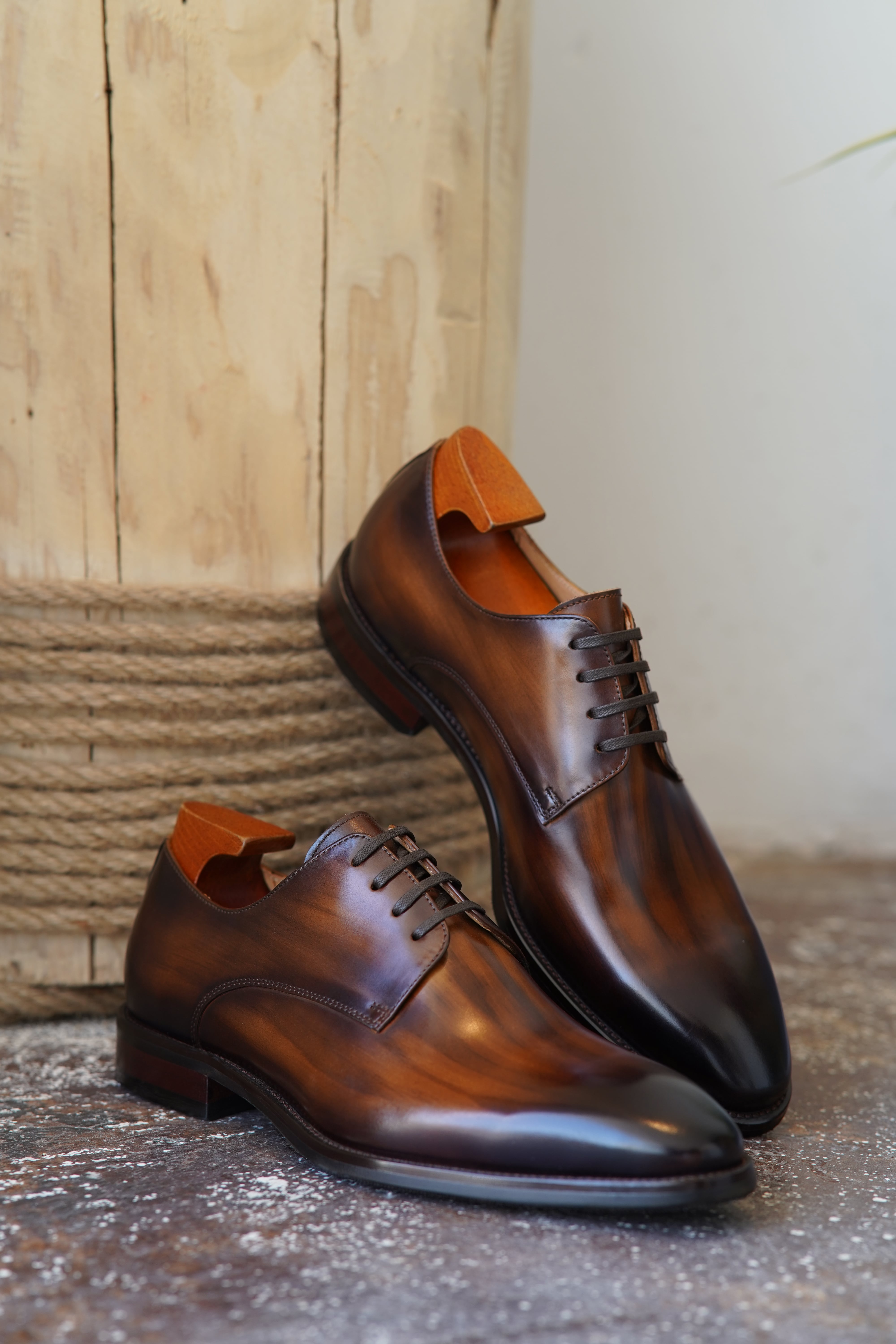 Chaussures Derby en cuir marron bruni HolloMen