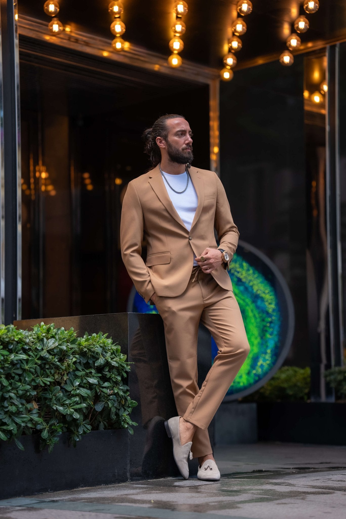 Camel Mono Collar Suit