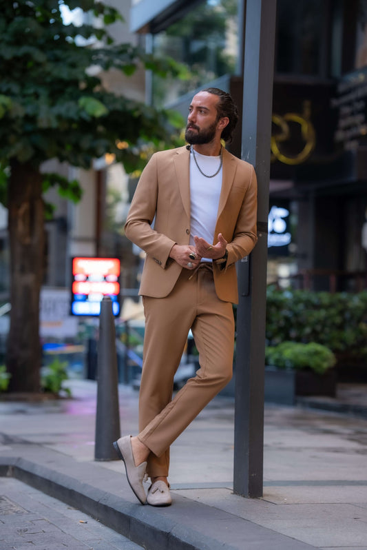 Camel Mono Collar Suit