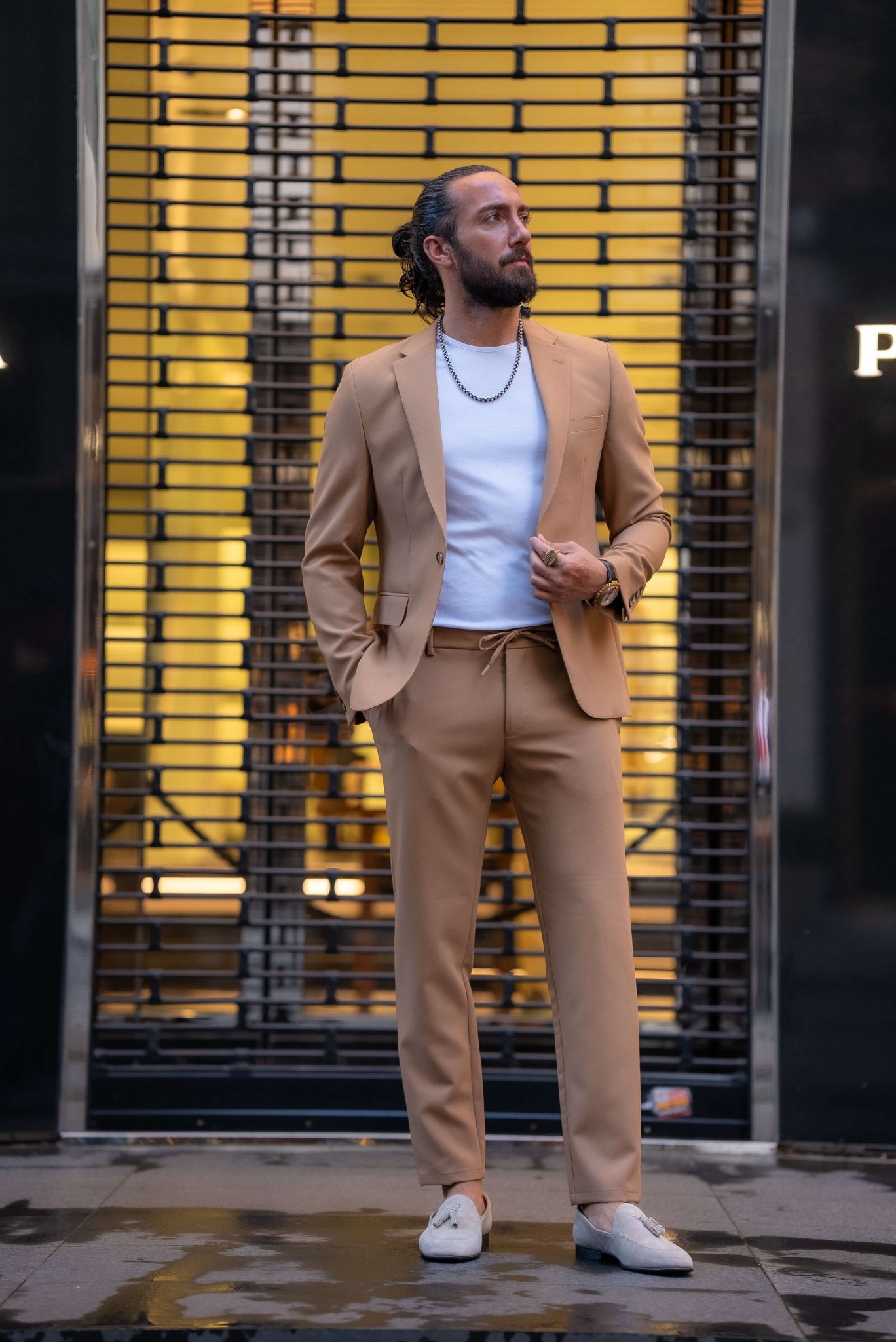 Camel Mono Collar Suit