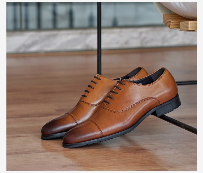 Cognac Brown Cap Toe Oxford Shoes