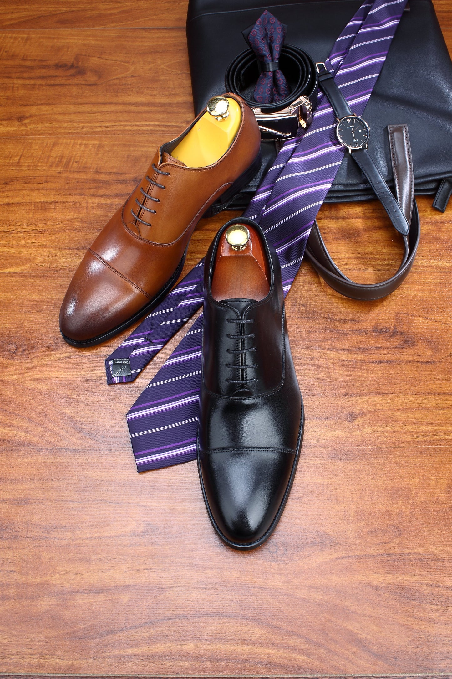 Cognac Brown Cap Toe Oxford Shoes