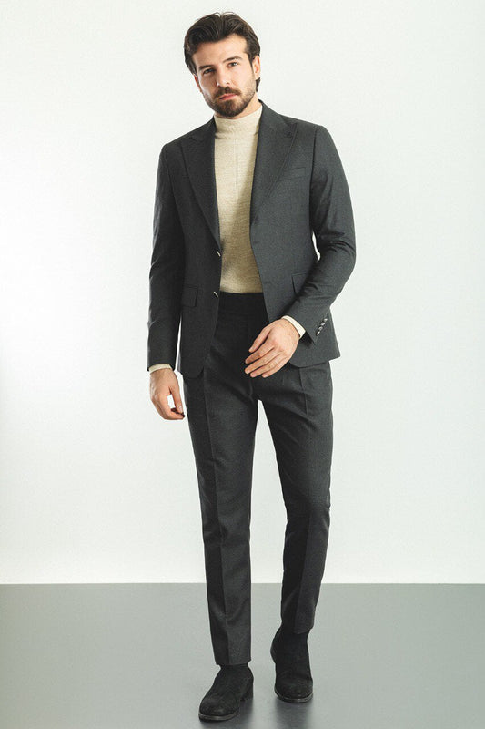 A Dark Gray 2-Piece Suit on Display. 