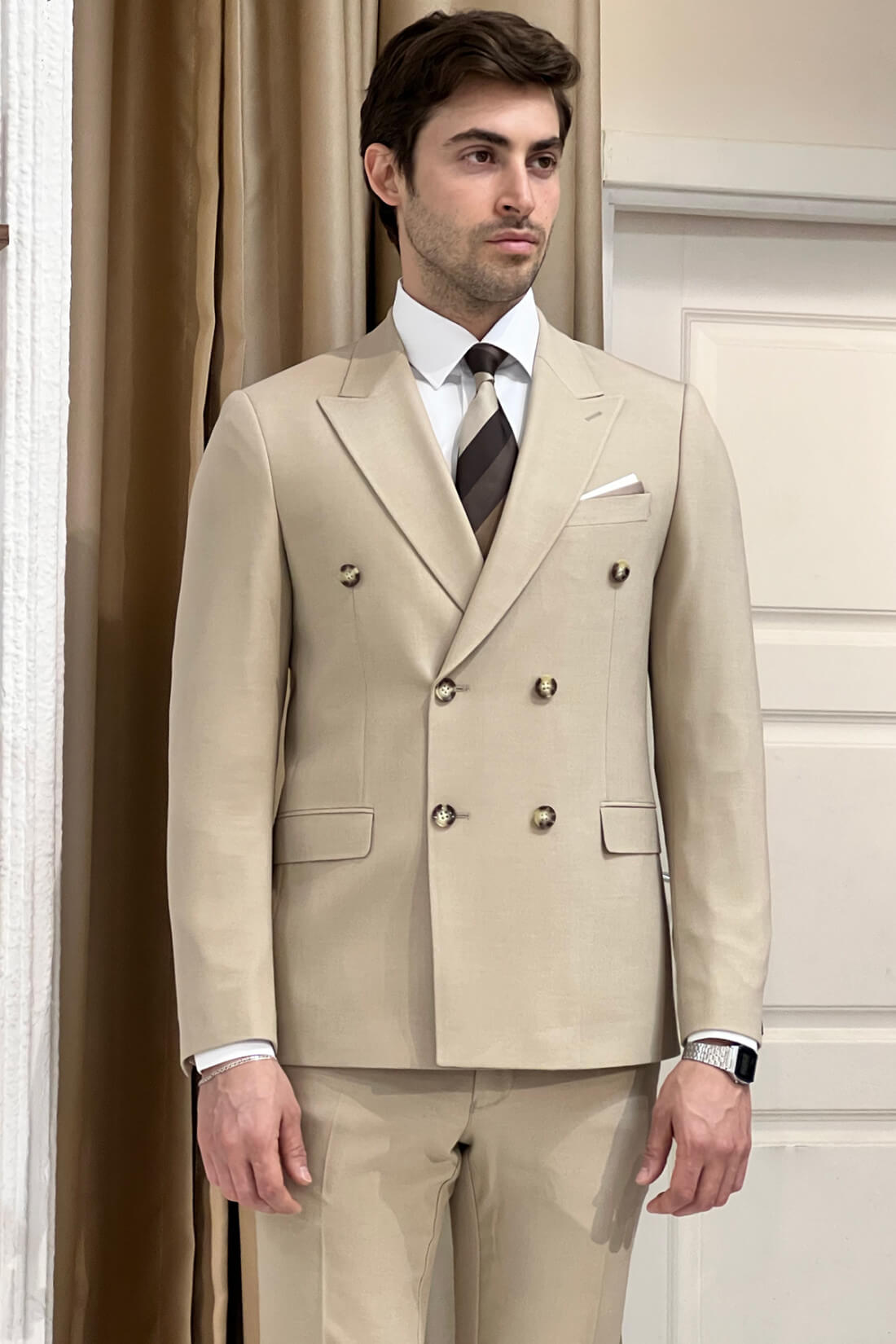 Double Breasted Beige Suit