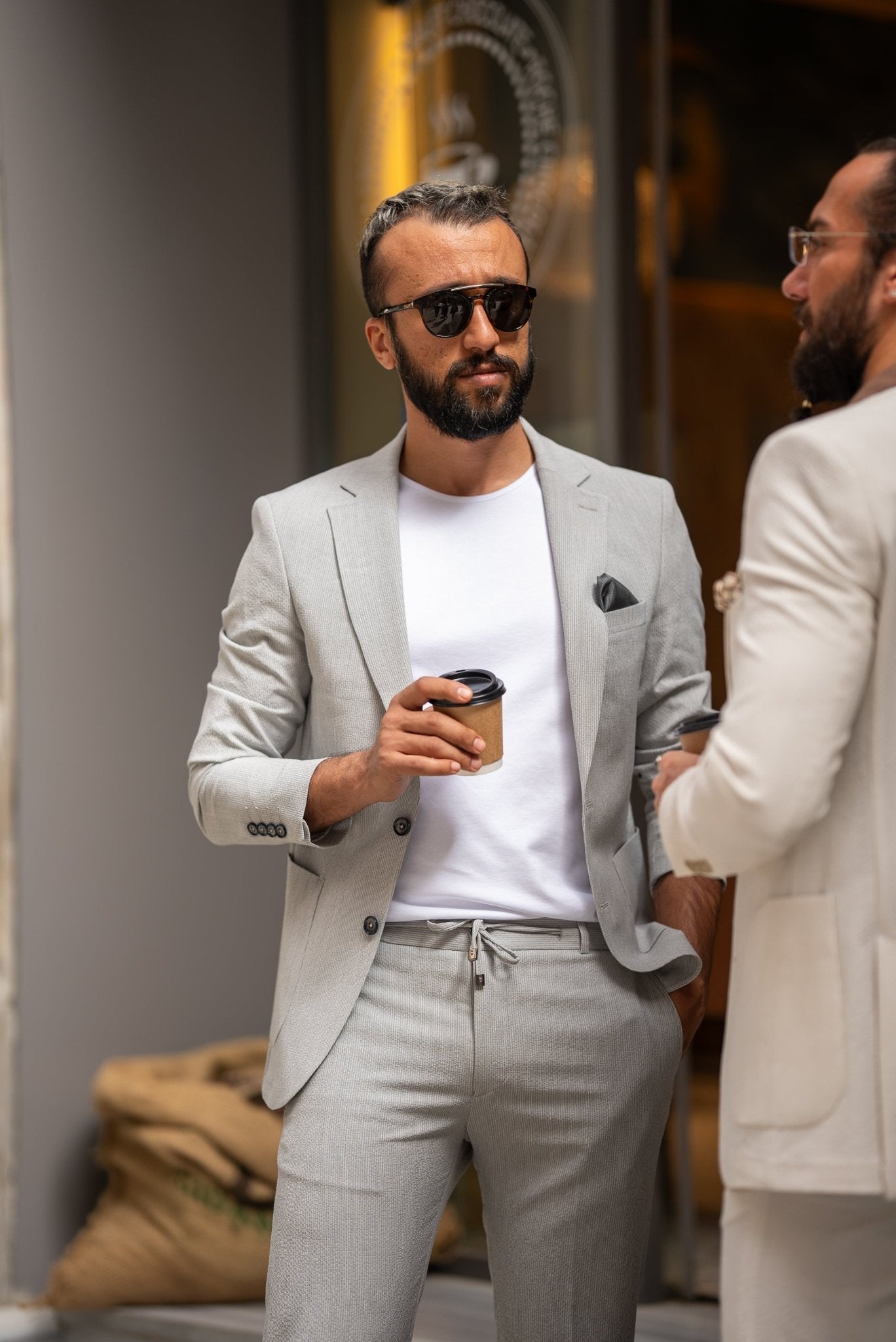 Gray Seersucker Casual Suit