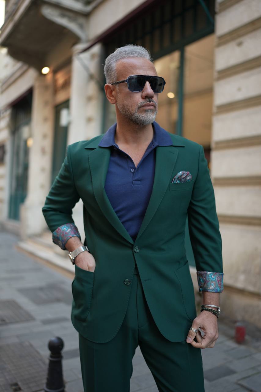 A Green Classic 2-Piece Suit on Display. 