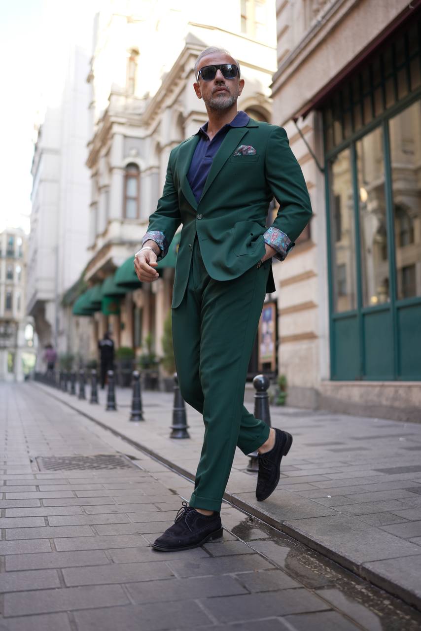 A Green Classic 2-Piece Suit on Display. 