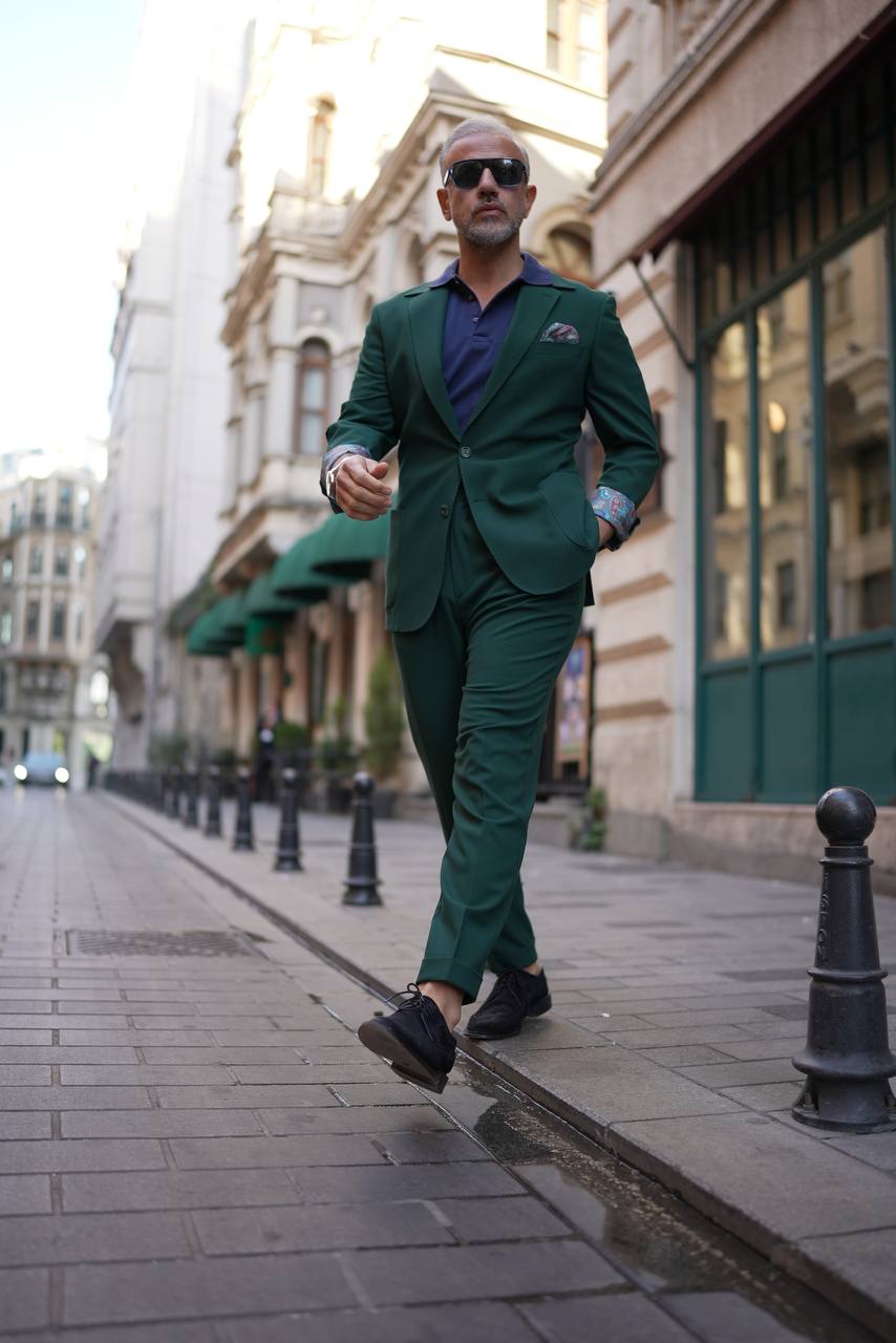 A Green Classic 2-Piece Suit on Display. 