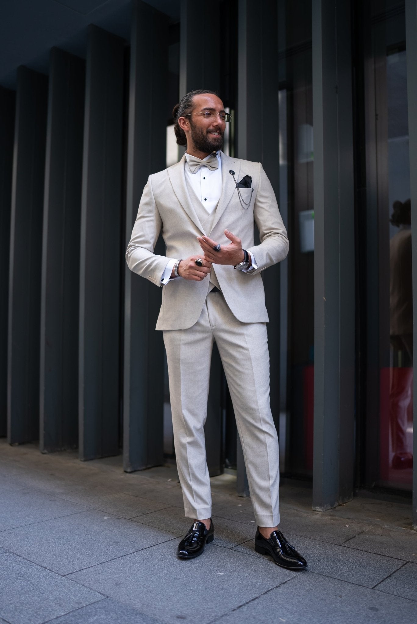 HolloMen Beige Groom Tuxedo Suit