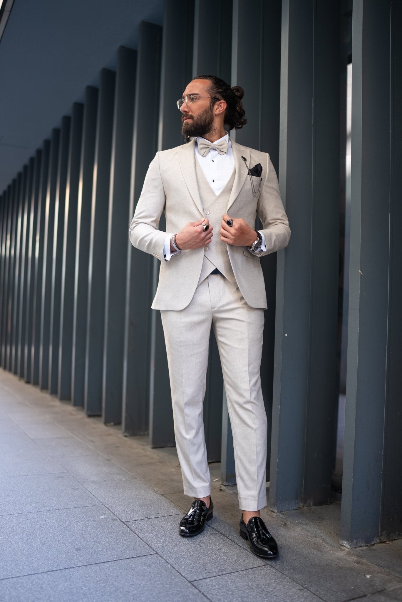 HolloMen Beige Groom Tuxedo Suit