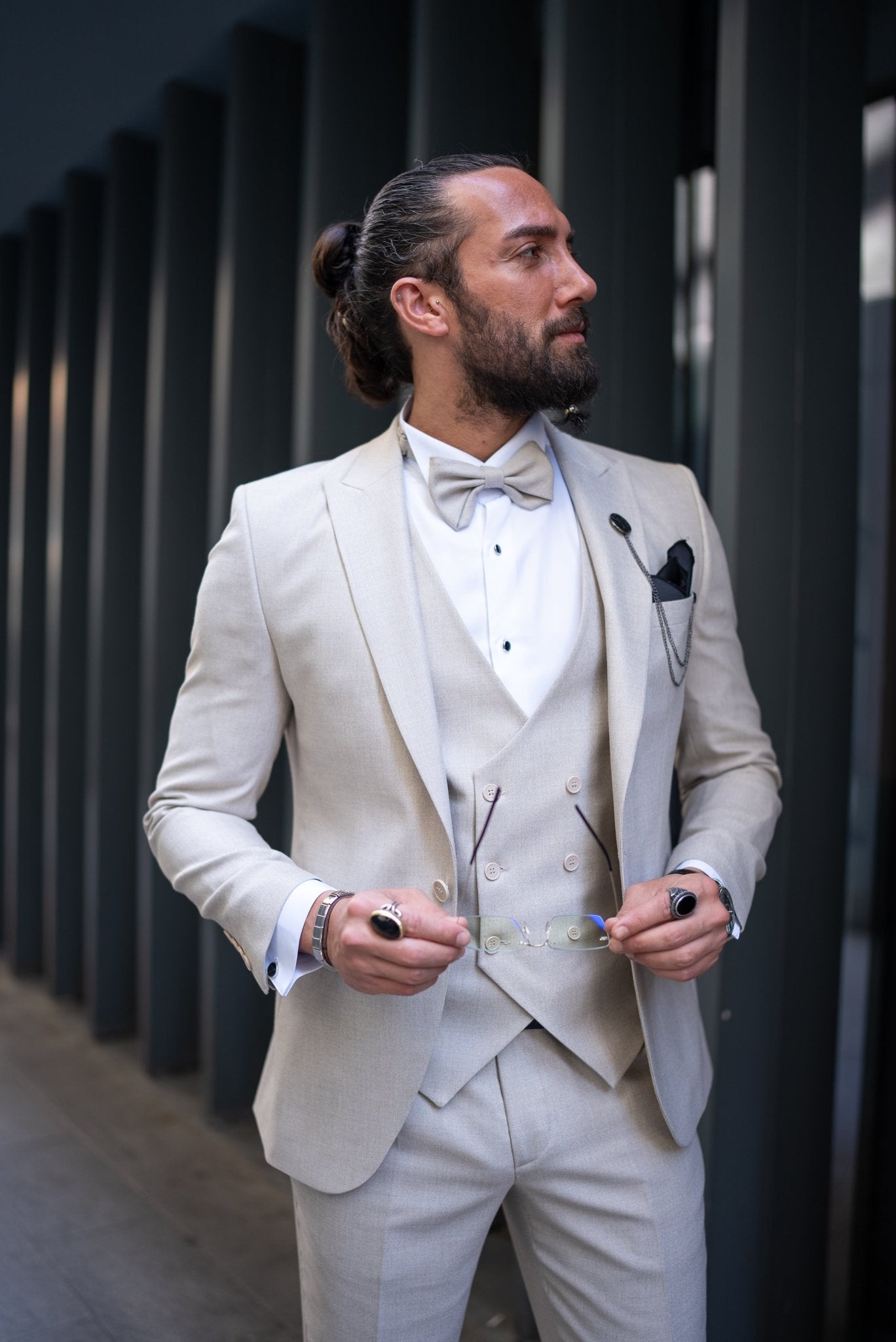 HolloMen Beige Groom Tuxedo Suit