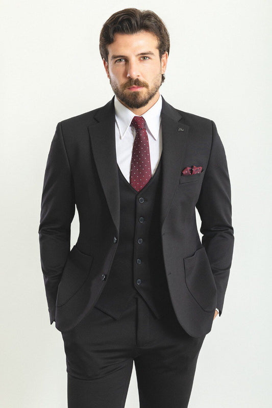 A Black 3-Piece Suit on Display.