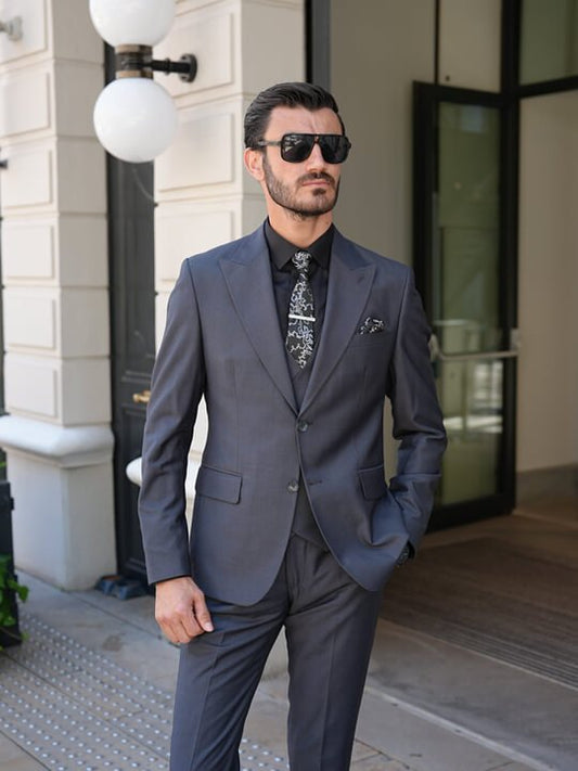 Slim Fit Costum Gri întunecat