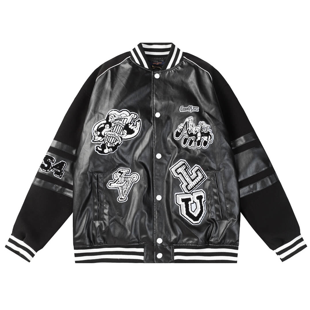 Louis Vuitton Black Leather Varsity Jacket