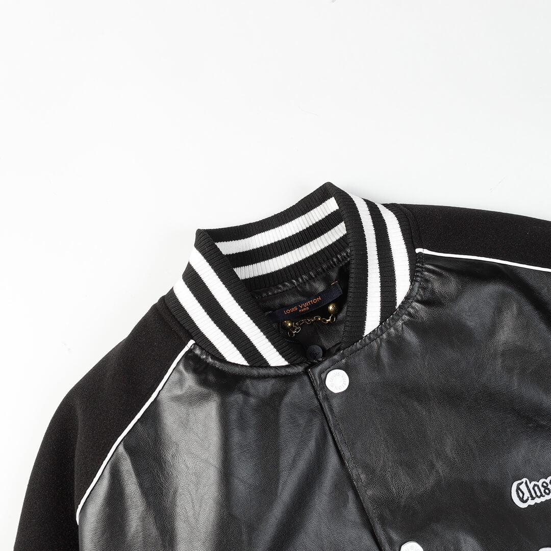 Louis Vuitton Black Leather Varsity Jacket