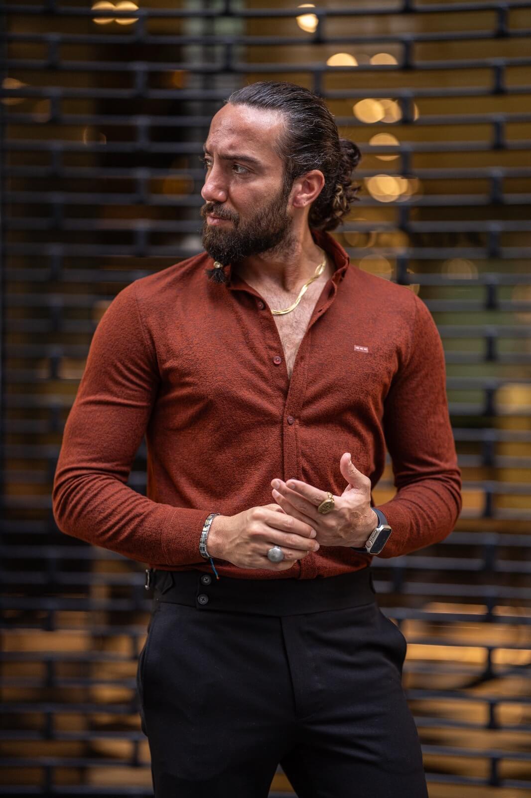 A Long Sleeve Tile Knit Shirt on display.