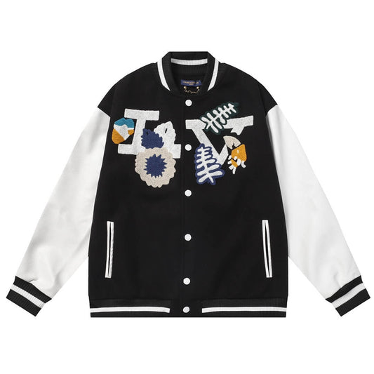 Louis Vuitton Crochet Flowers Black White Varsity Jacket