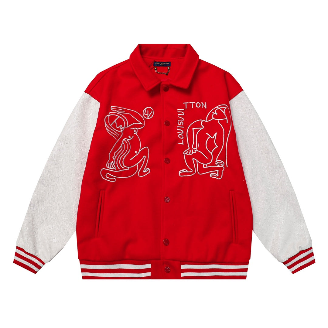 Louis Vuitton Monogram Sleeves Red White Varsity Jacket