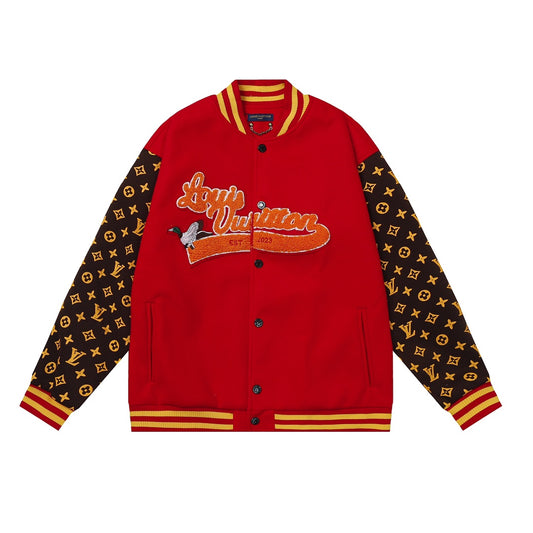 Louis Vuitton Hand Monogram Print Red Varsity Jacket