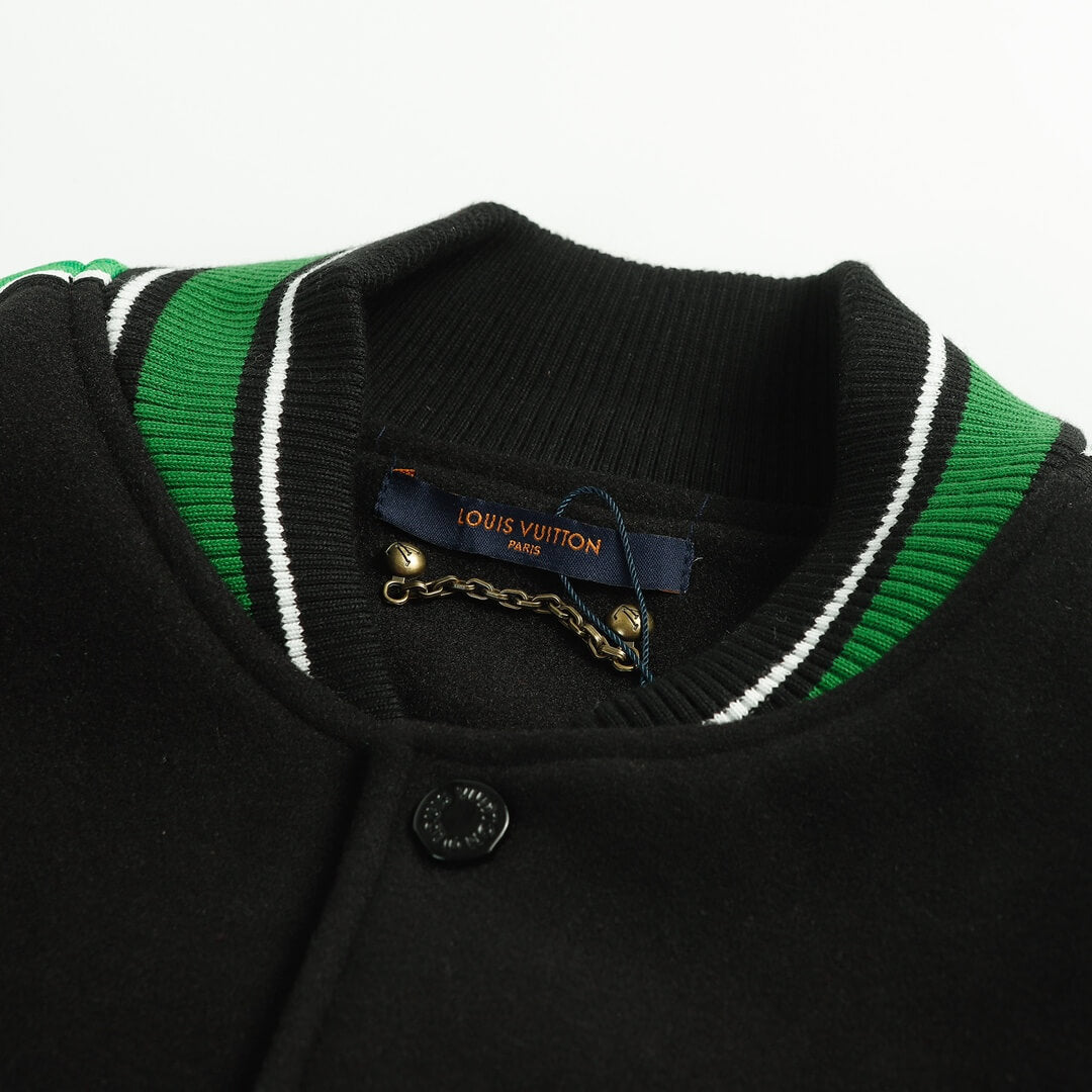 Louis Vuitton Black Green Leather Coach Varsity Jacket