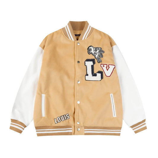 Louis Vuitton Beige White Signature Patch Varsity Jacket