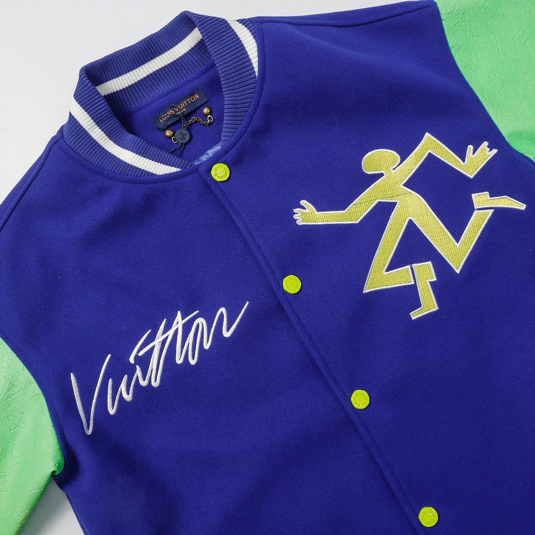 Louis Vuitton Blue Green Gradient Sleeve Varsity Jacket