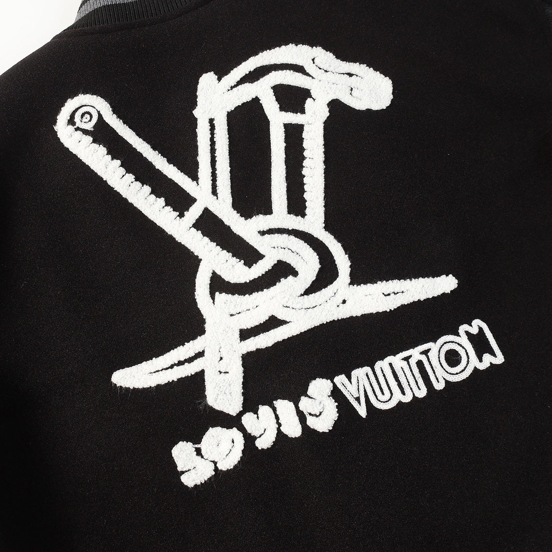 Louis Vuitton Black Embroidered Sleeve Varsity Jacket