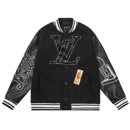 Louis Vuitton x NBA Black Leather Basketball Varsity Jacket